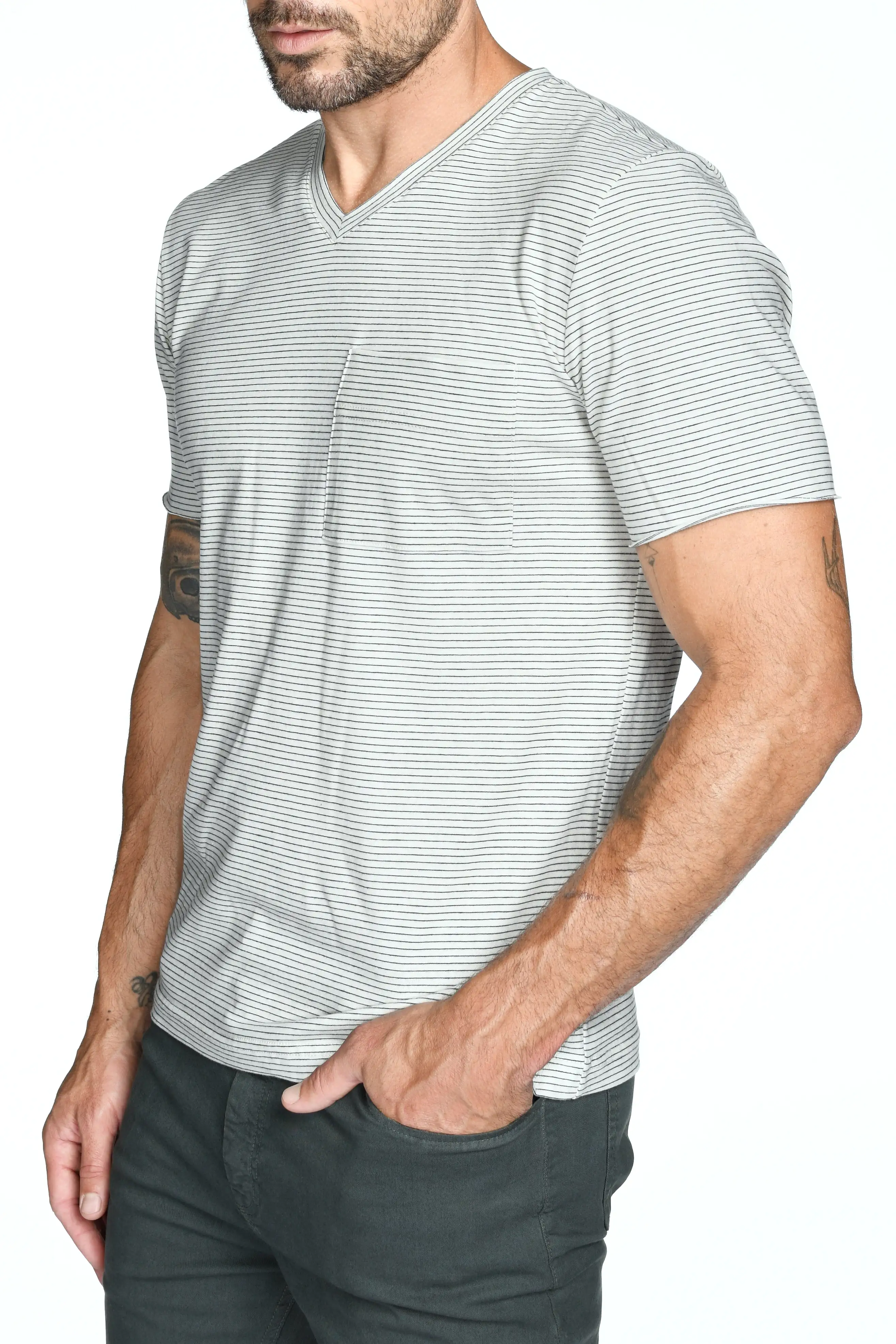 Men's Princeton Wide Pocket V-Neck Stripe Tee