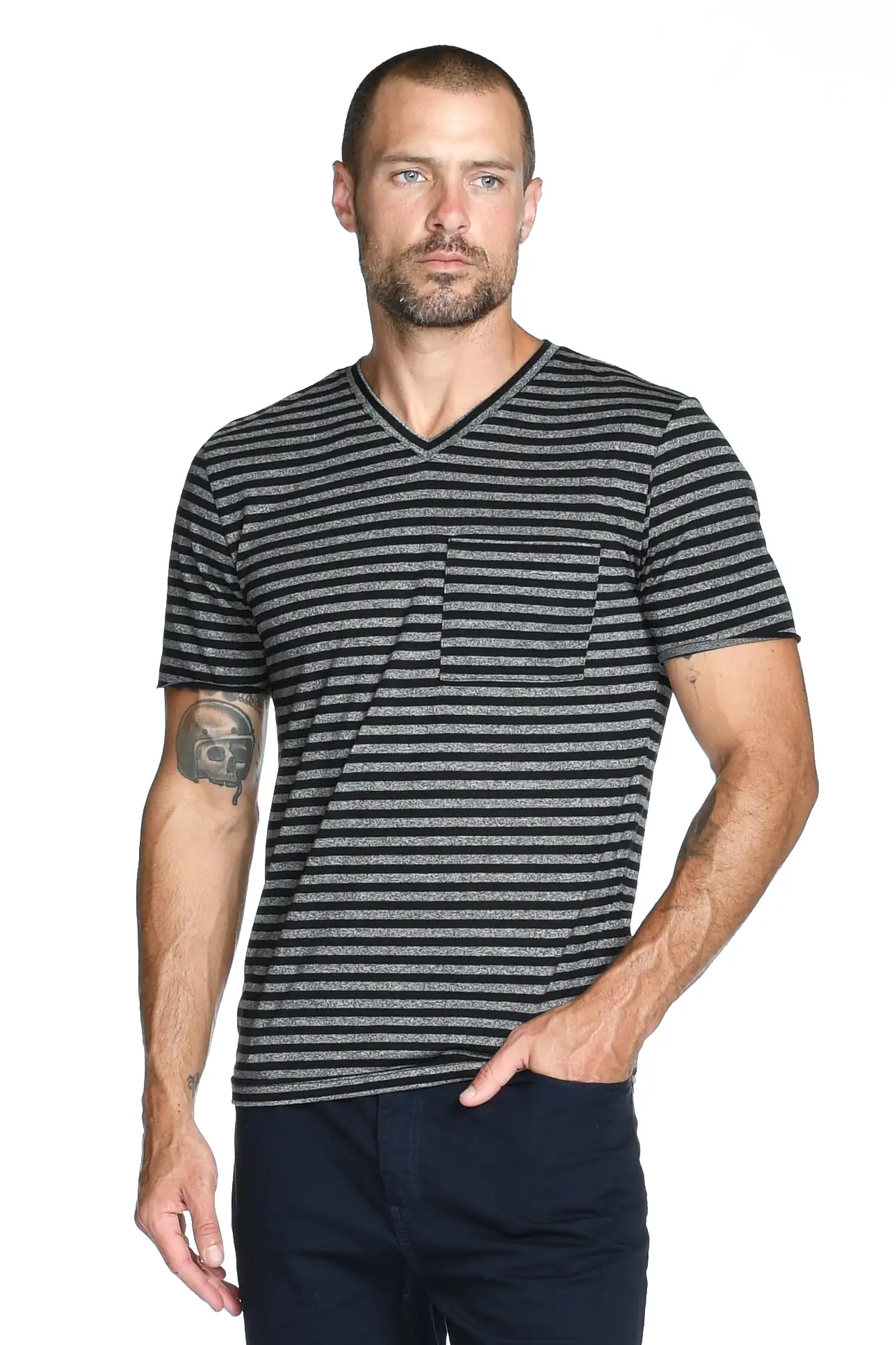 Men's Princeton Wide Pocket V-Neck Stripe Tee