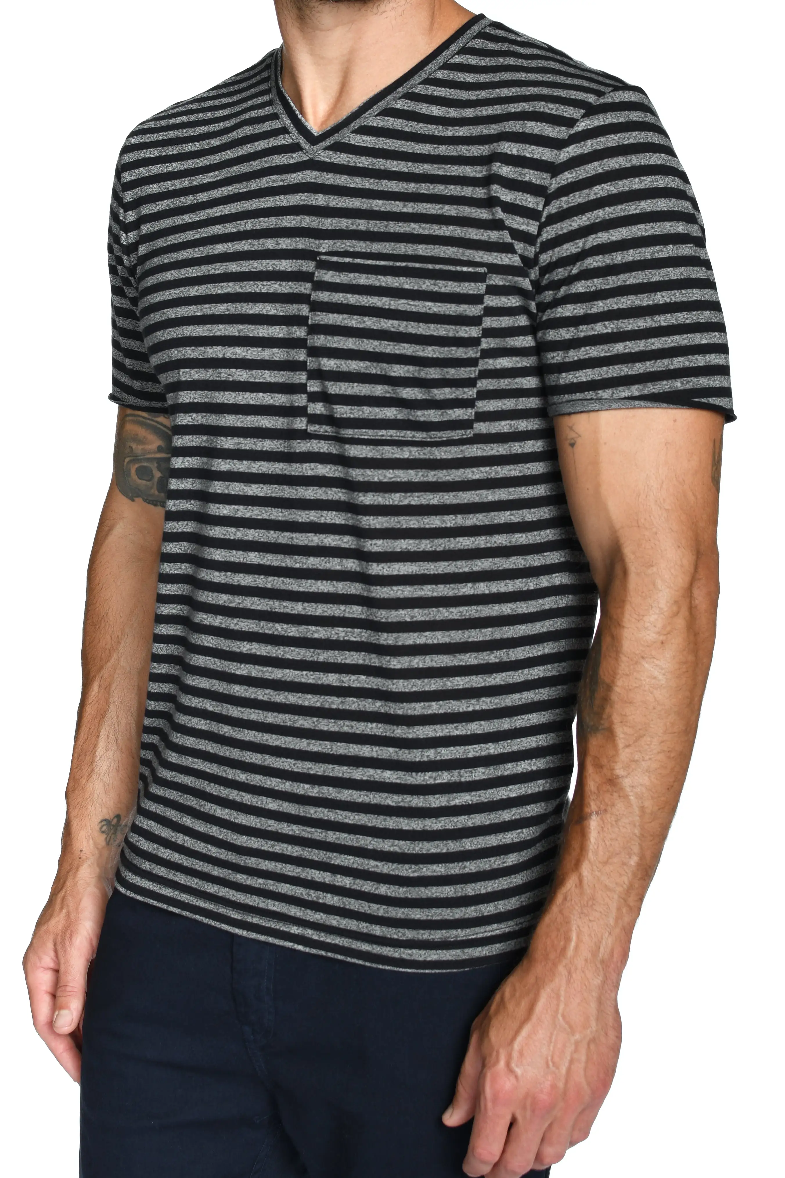 Men's Princeton Wide Pocket V-Neck Stripe Tee