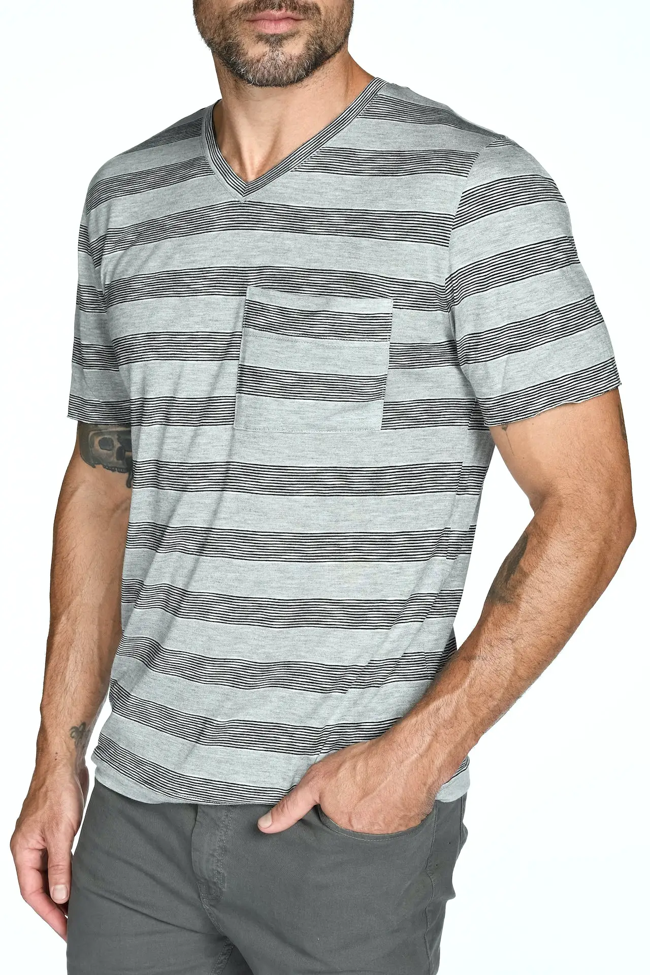 Men's Princeton Wide Pocket V-Neck Stripe Tee