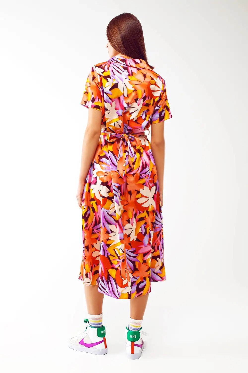 Midi Floral Print Dress in Multicolour