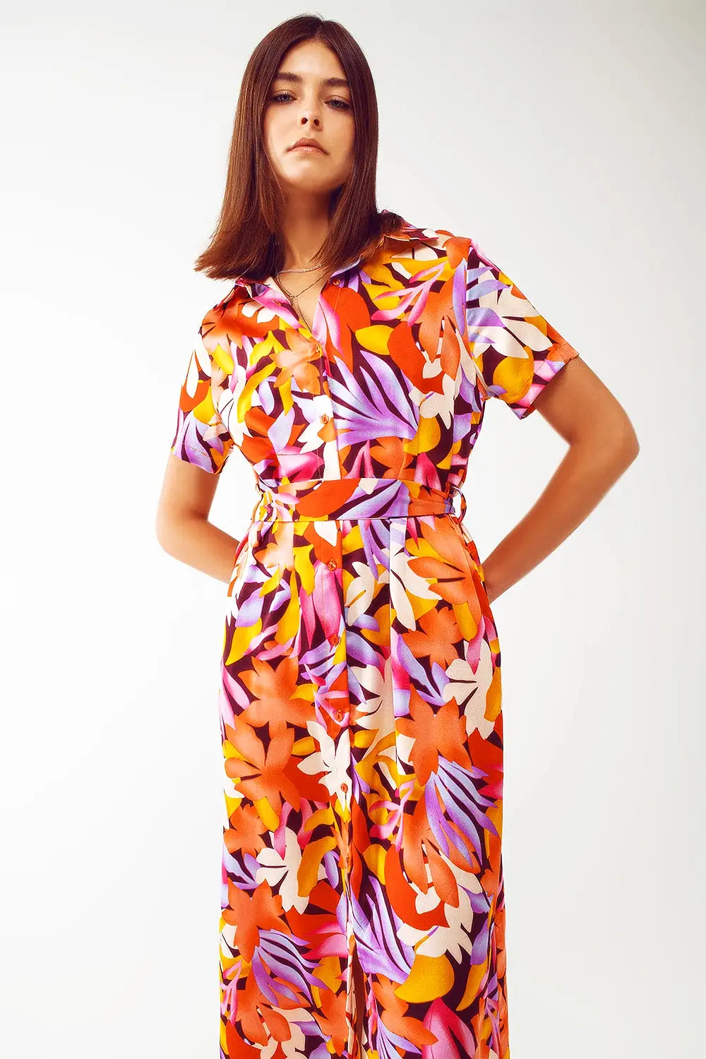 Midi Floral Print Dress in Multicolour