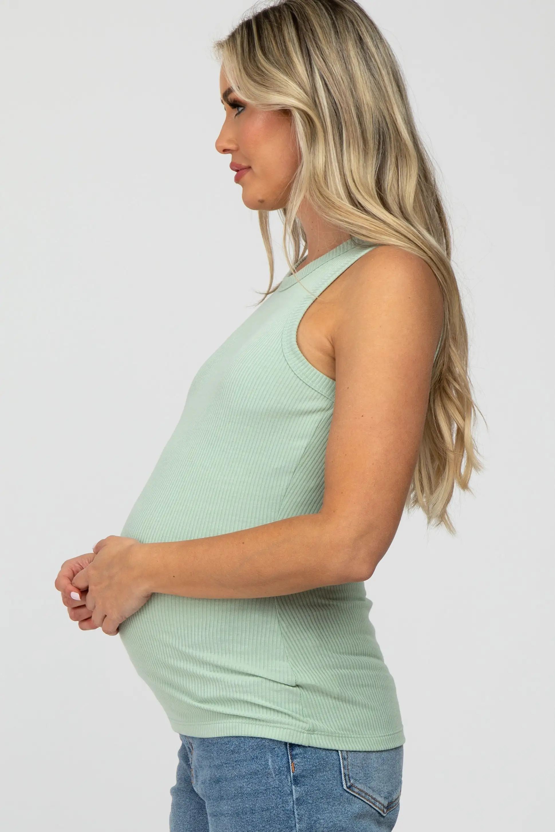 Mint Green Ribbed Maternity Tank Top