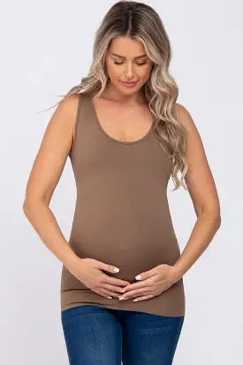 Mocha Seamless Maternity Fitted Tank Top