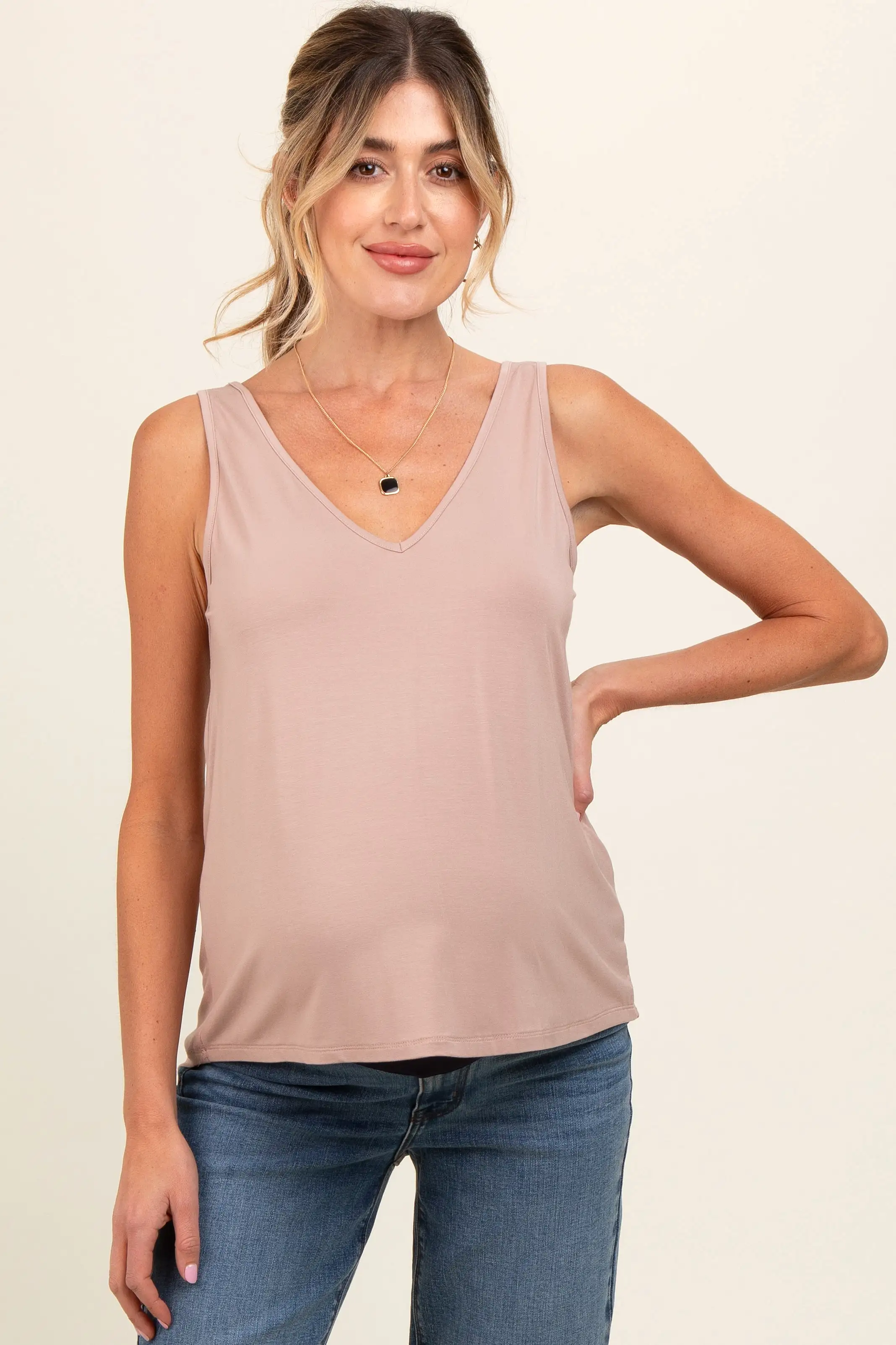 Mocha V-Neck Maternity Tank Top