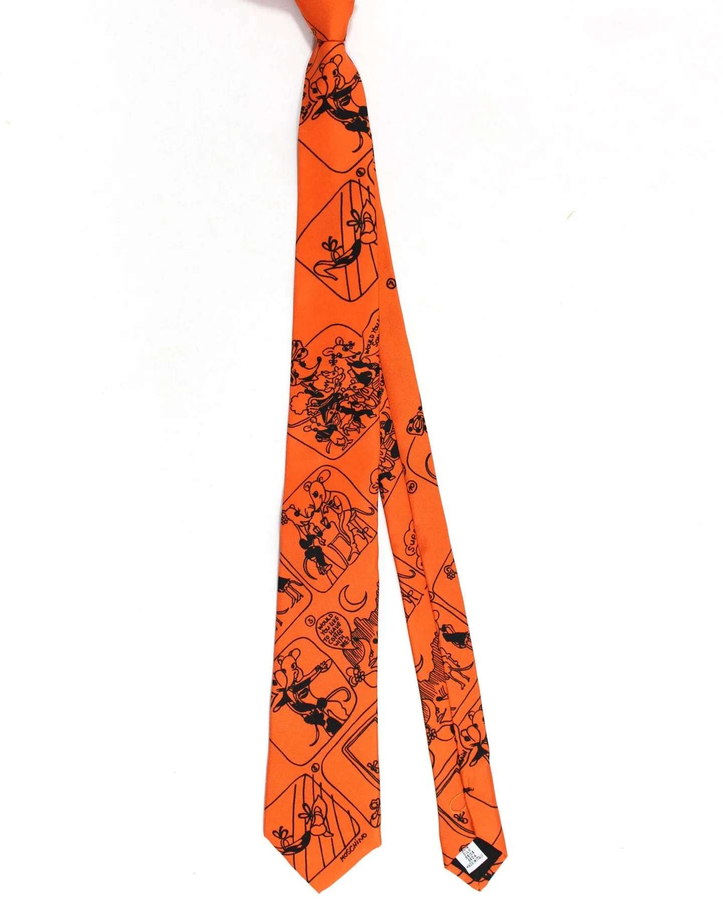 Moschino Silk Tie Orange Novelty Graphic Design - Designer Necktie SALE