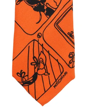 Moschino Silk Tie Orange Novelty Graphic Design - Designer Necktie SALE