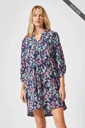 Navy Floral 3/4 Sleeve Scarlett Dress