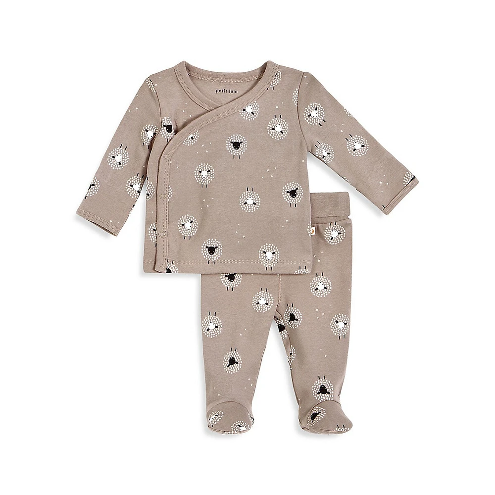 Petit Lem Baby's 2-Piece Sheep Top & Footed Pants Set