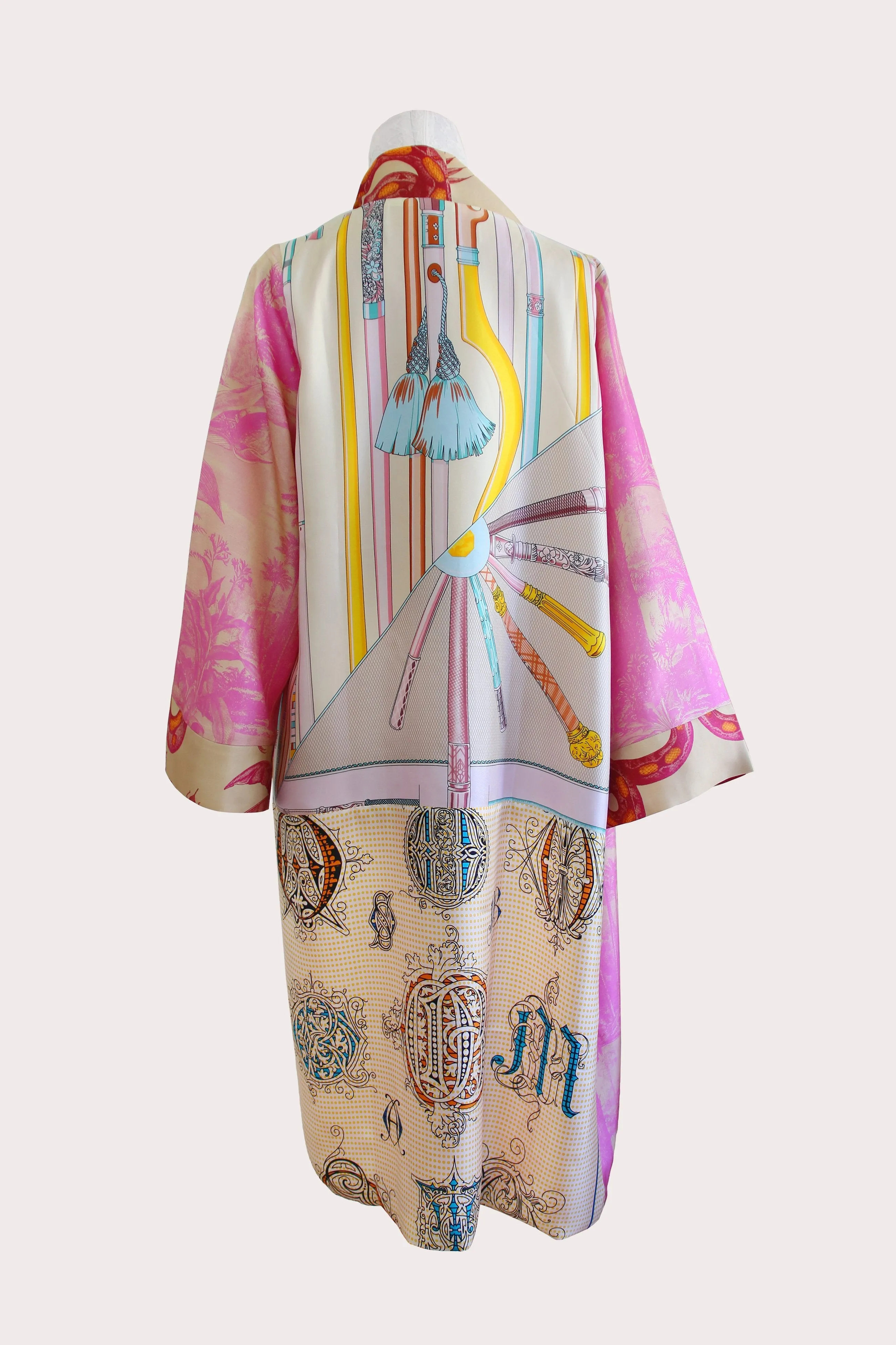 Pink Forest twill silk long kimono