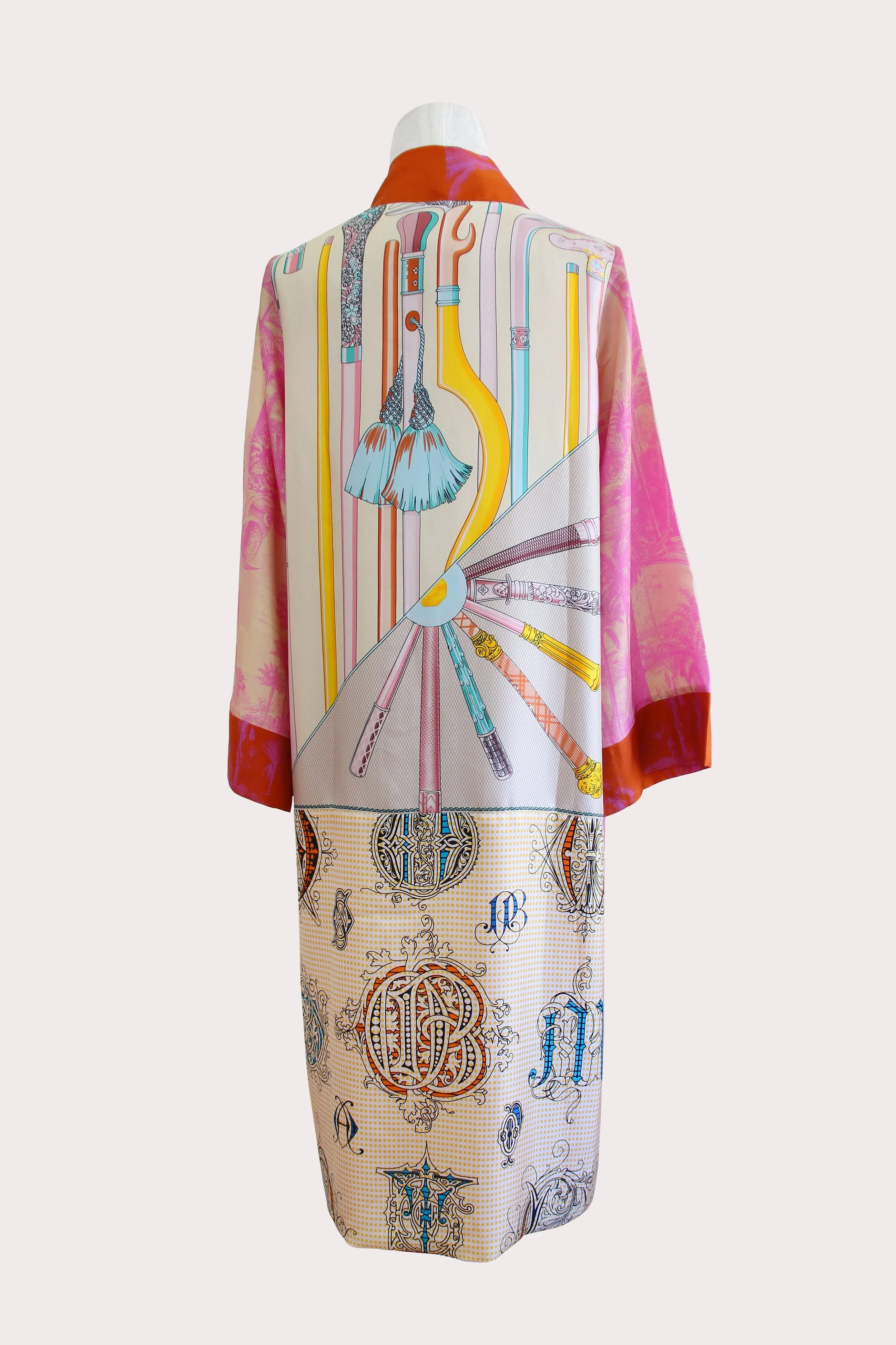 Pink Forest twill silk long kimono