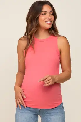 Pink Ribbed Basic Maternity Tank Top