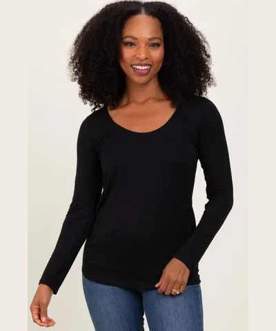 PinkBlush Black Basic Scoop Neck Long Sleeve Top