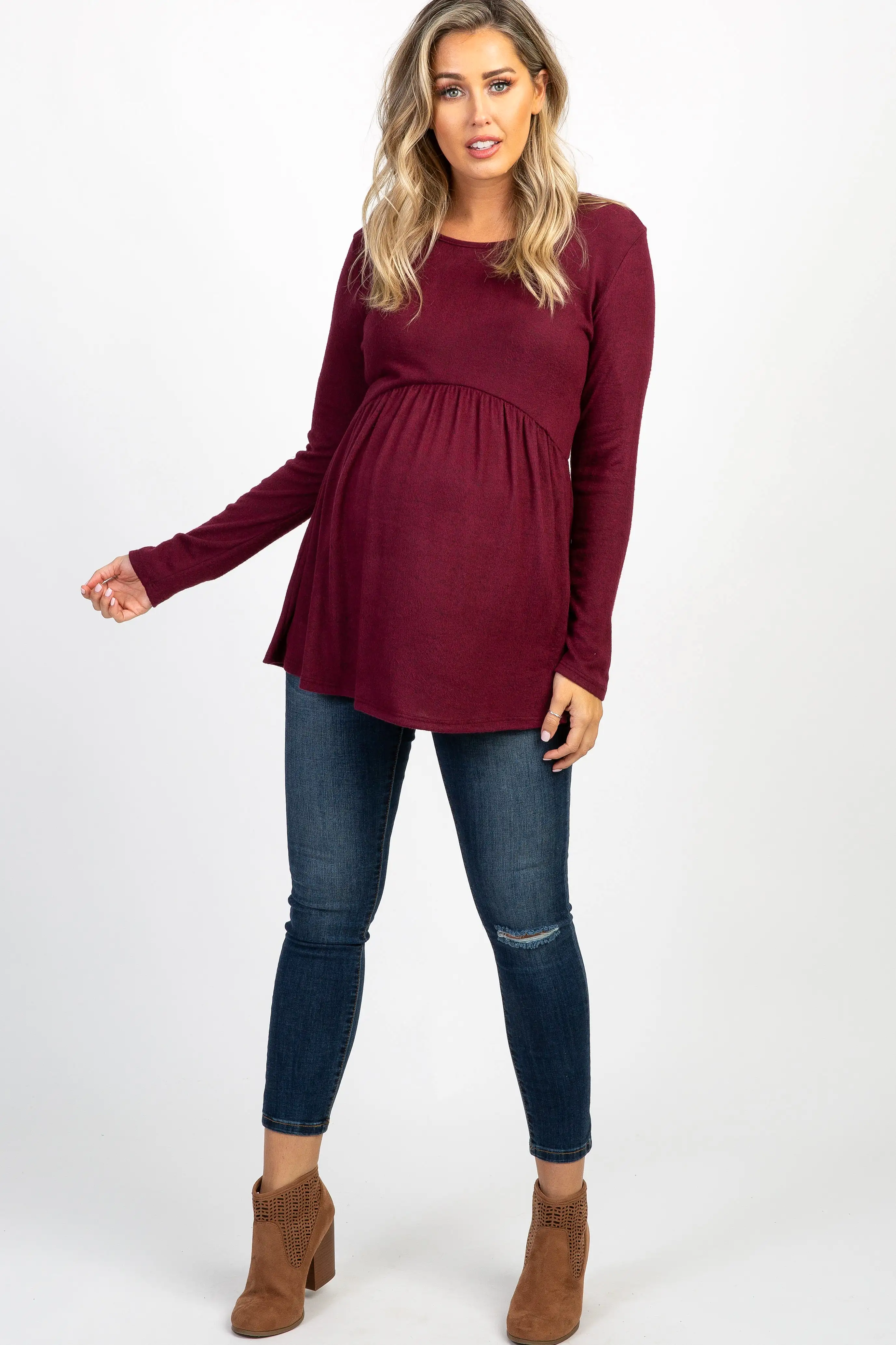 PinkBlush Burgundy Soft Knit Maternity Peplum Top