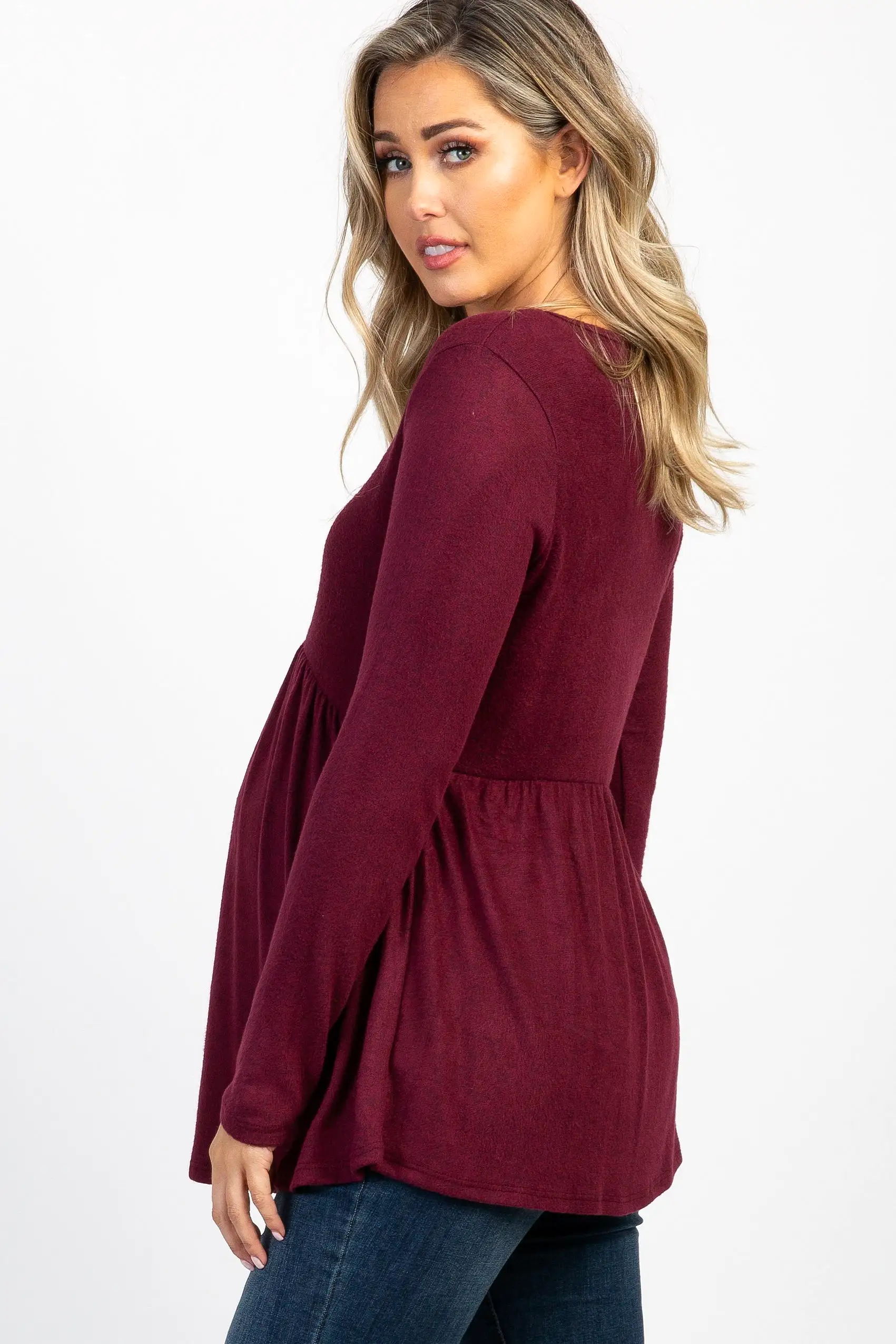 PinkBlush Burgundy Soft Knit Maternity Peplum Top