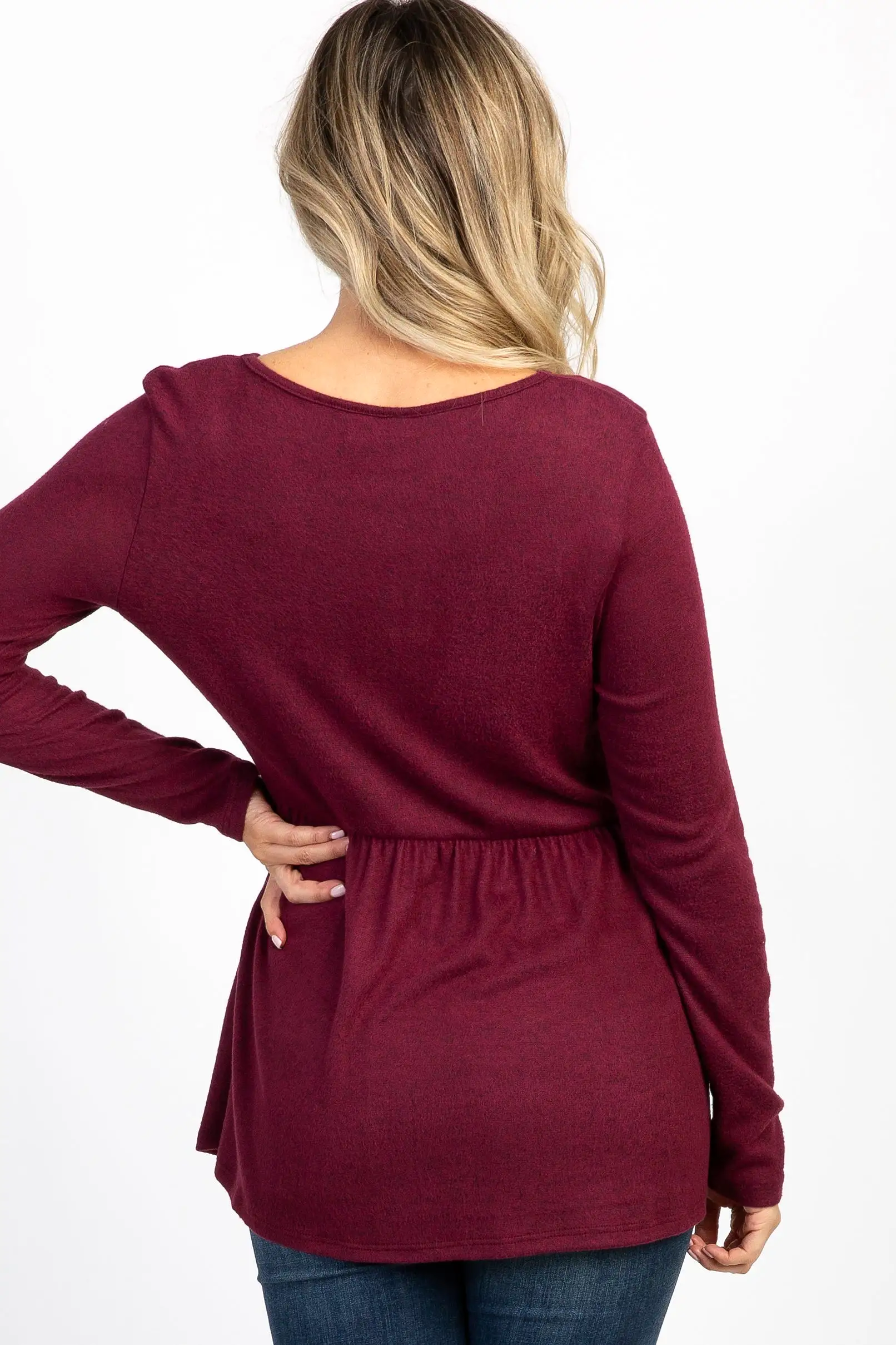 PinkBlush Burgundy Soft Knit Maternity Peplum Top