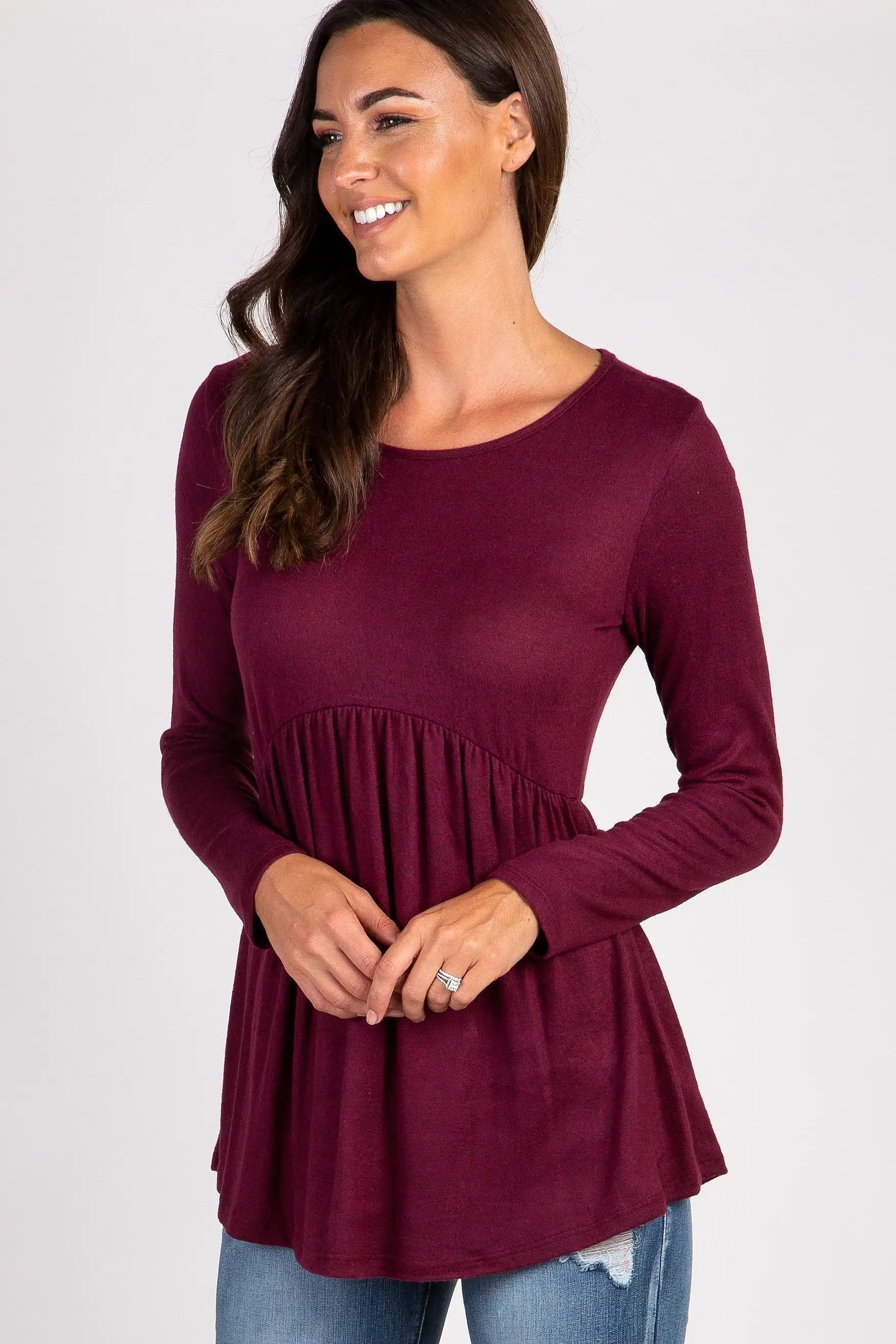 PinkBlush Burgundy Soft Knit Peplum Top