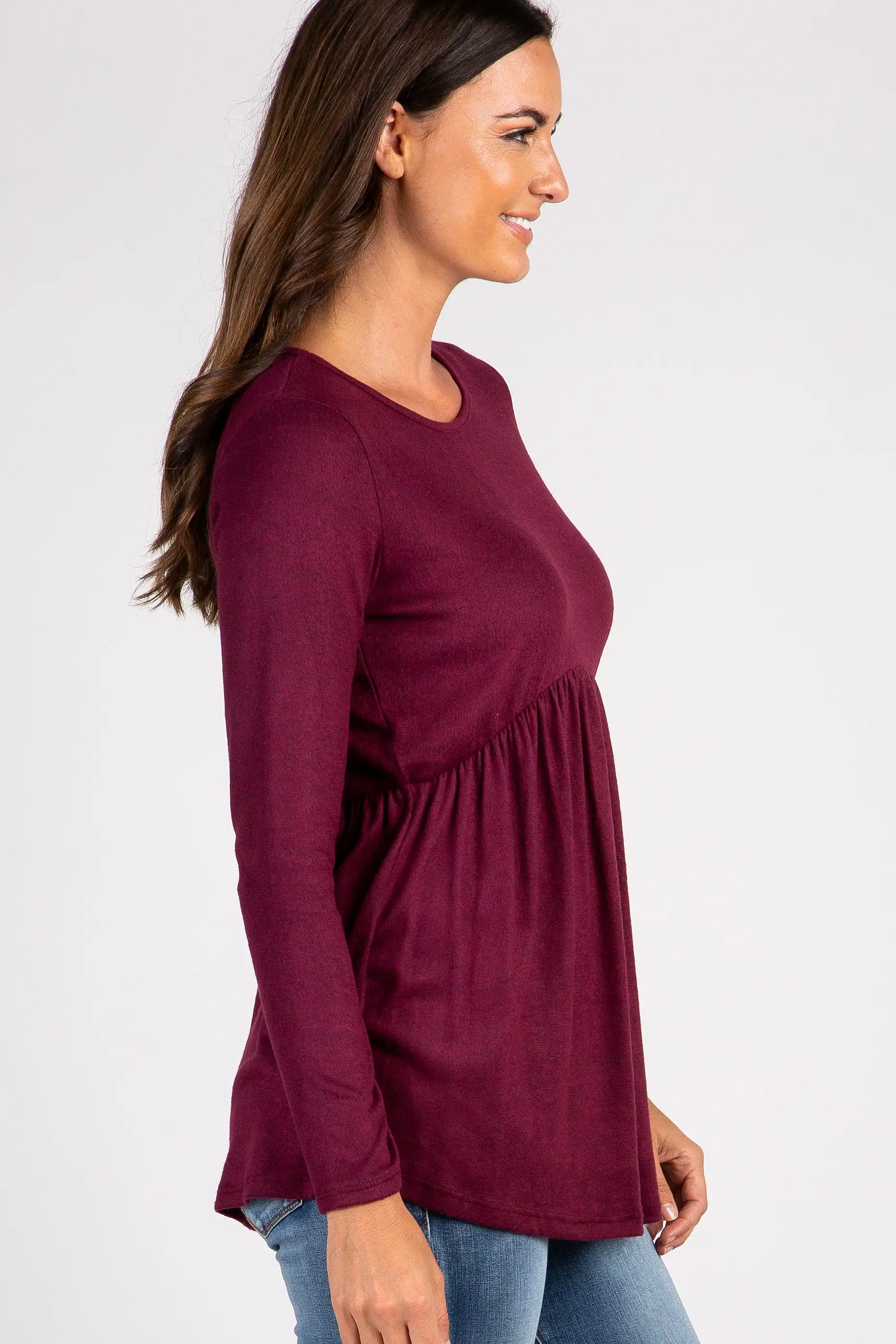 PinkBlush Burgundy Soft Knit Peplum Top