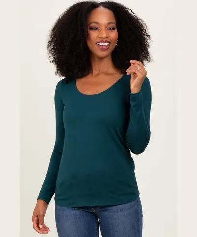 PinkBlush Forest Green Basic Scoop Neck Long Sleeve Top