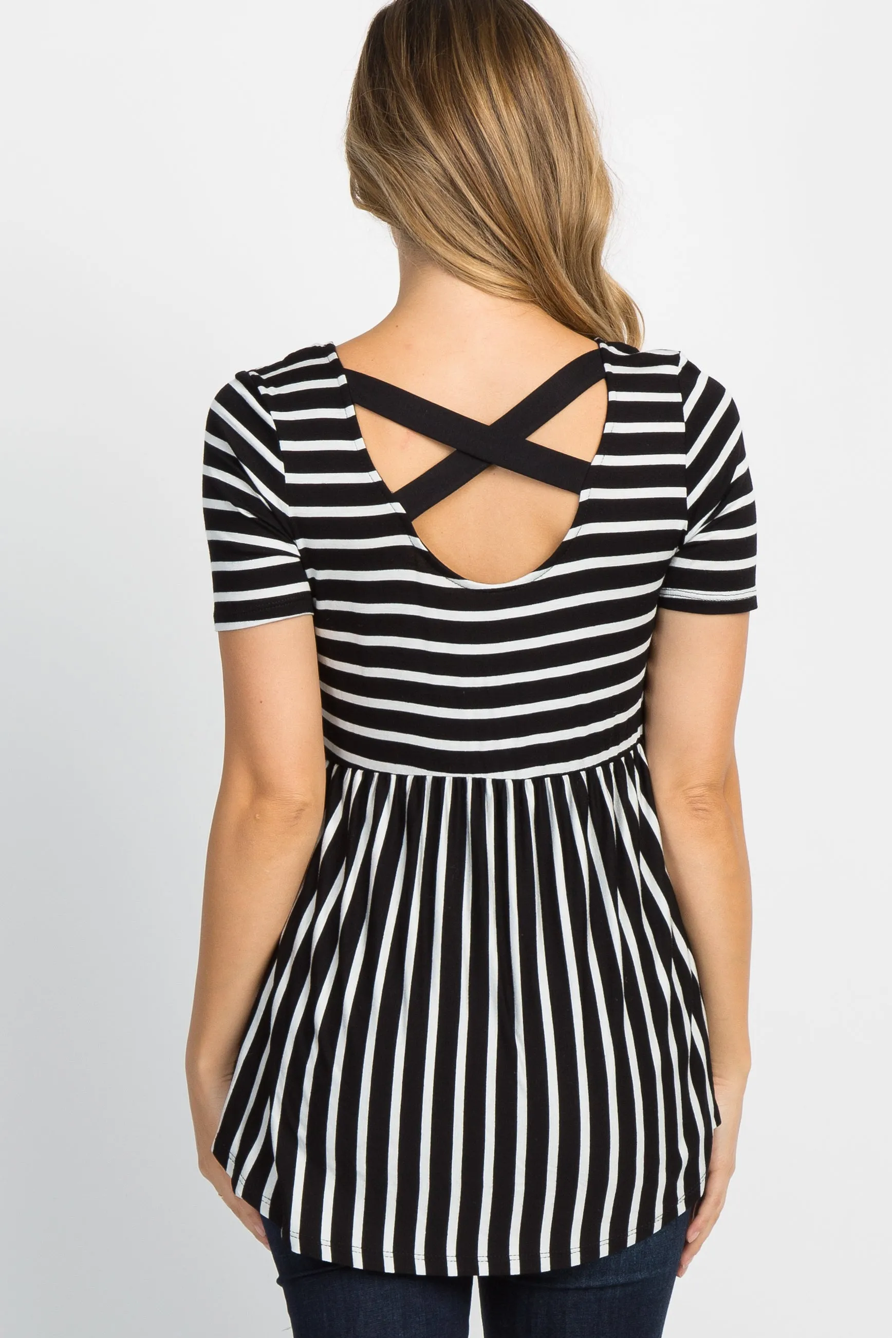 PinkBlush Ivory Striped Crisscross Back Maternity Top