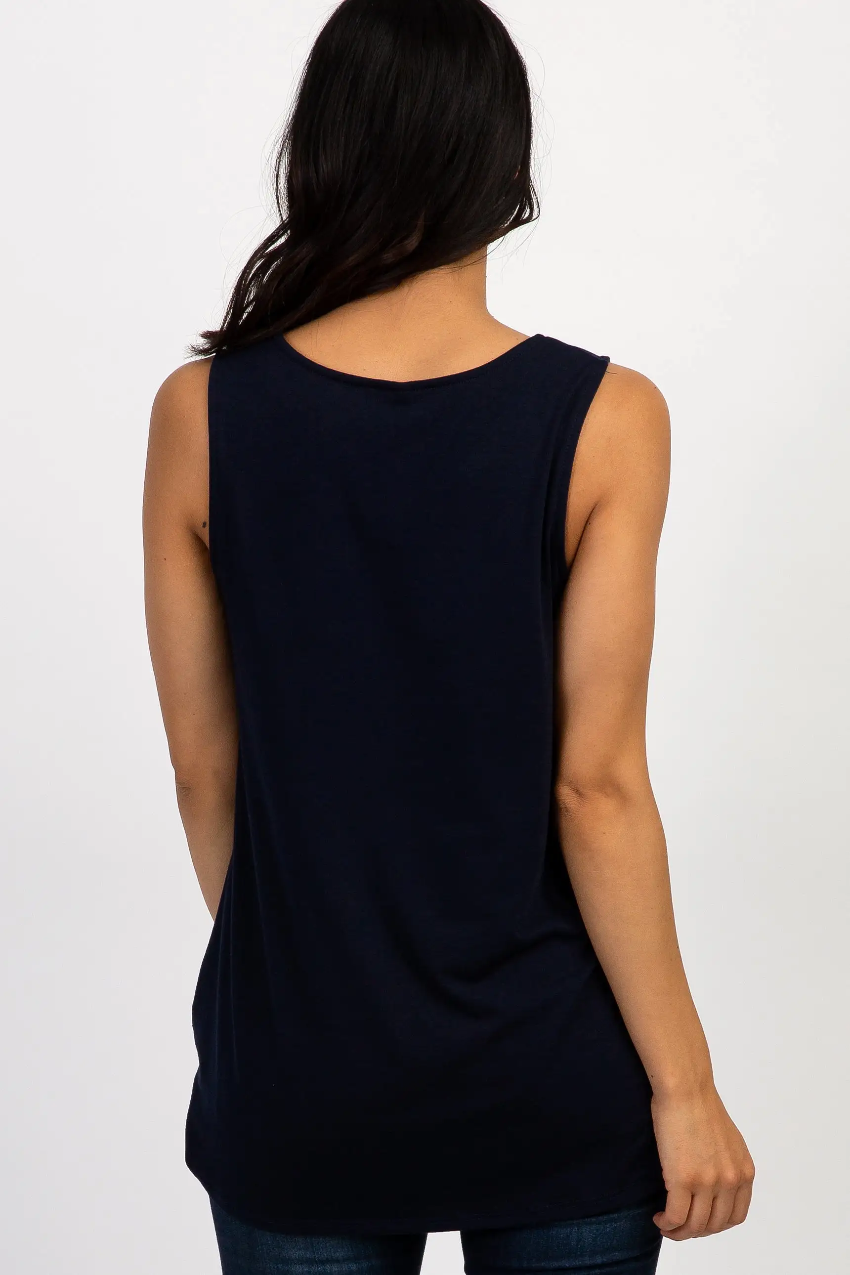 PinkBlush Navy Sleeveless Knot Top