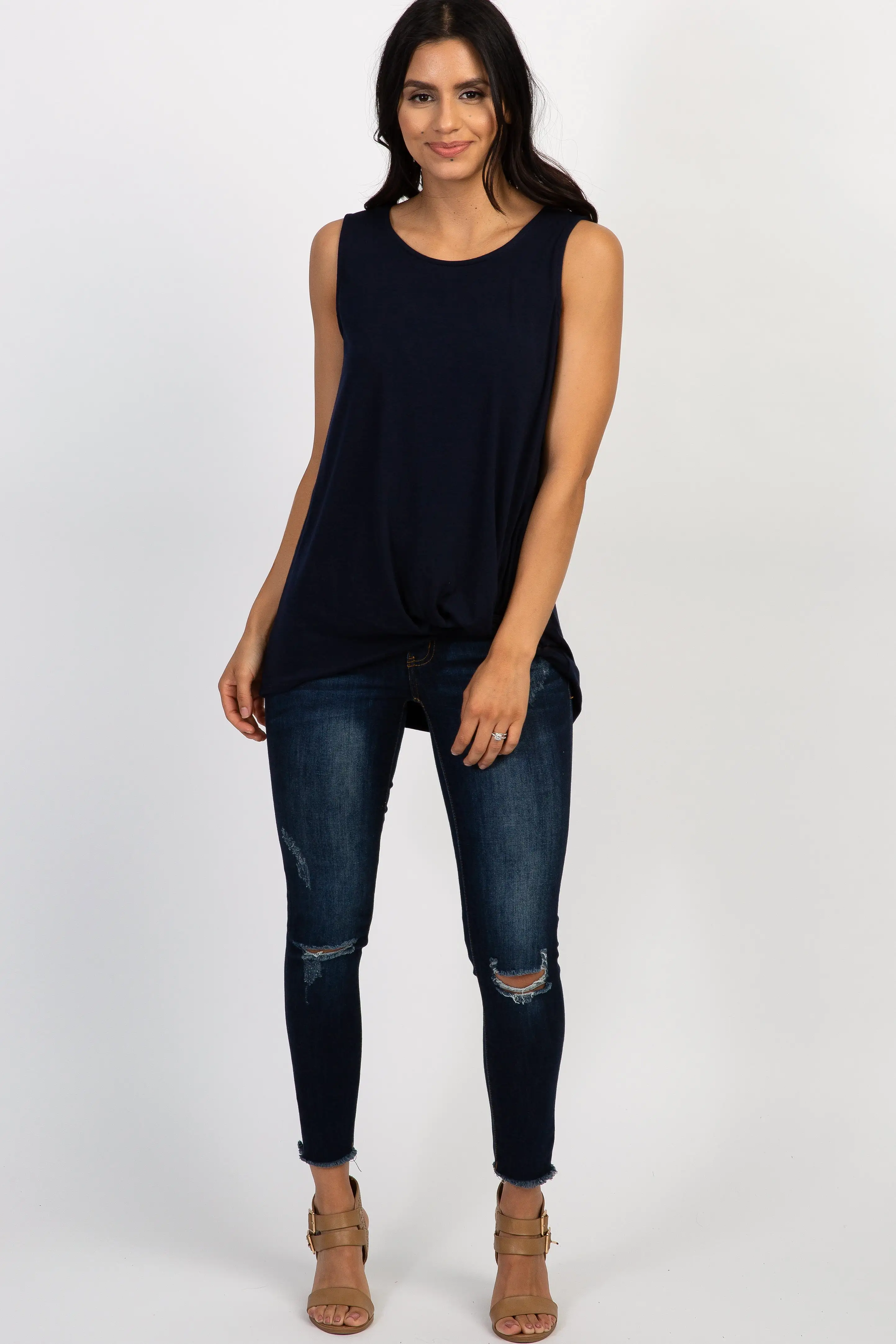 PinkBlush Navy Sleeveless Knot Top