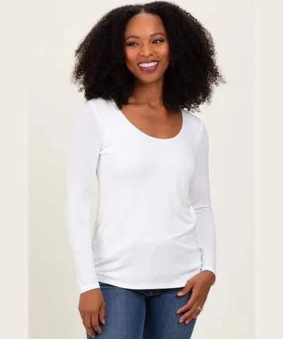 PinkBlush White Basic Scoop Neck Long Sleeve Top