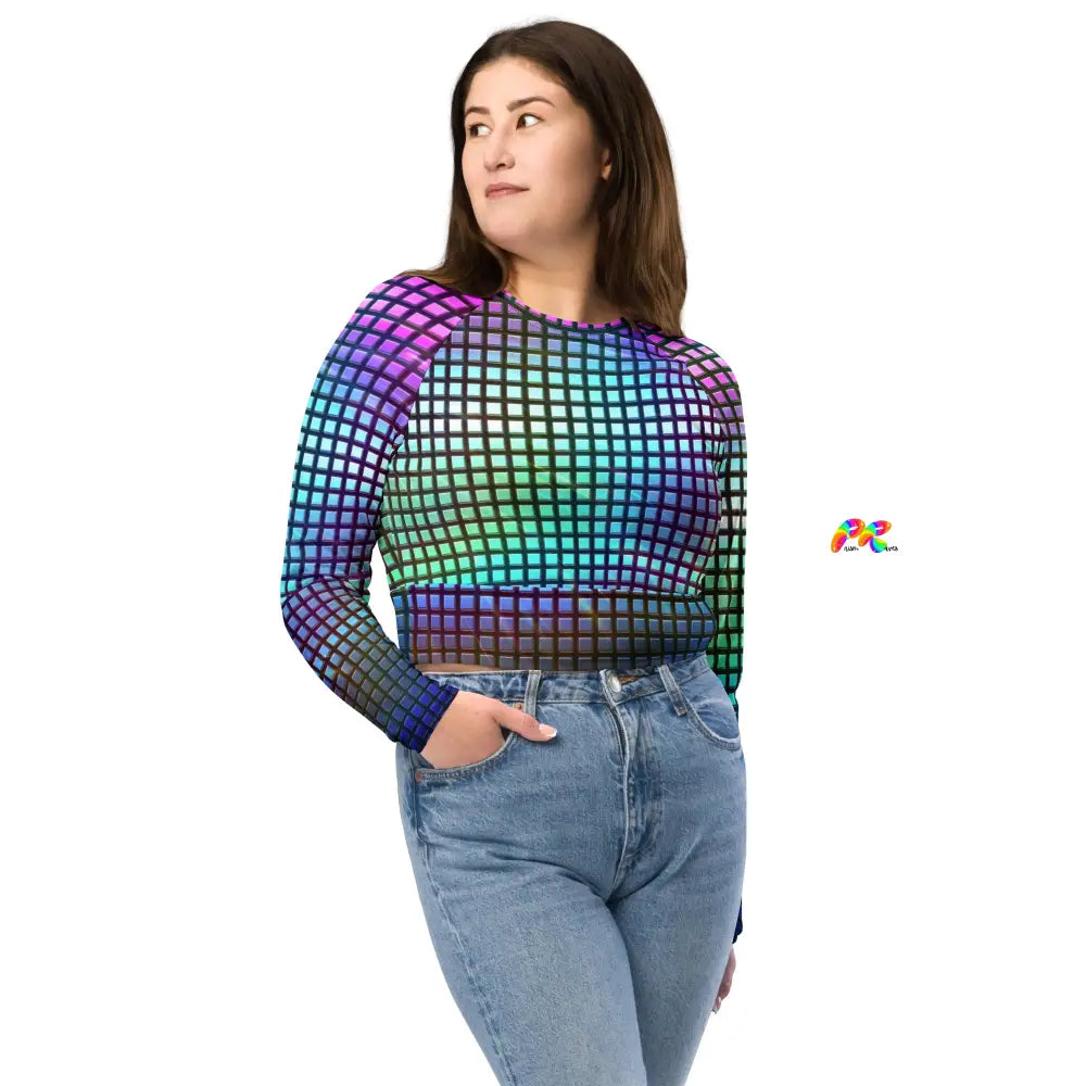 Pixelated Long Sleeve Festival Crop Top