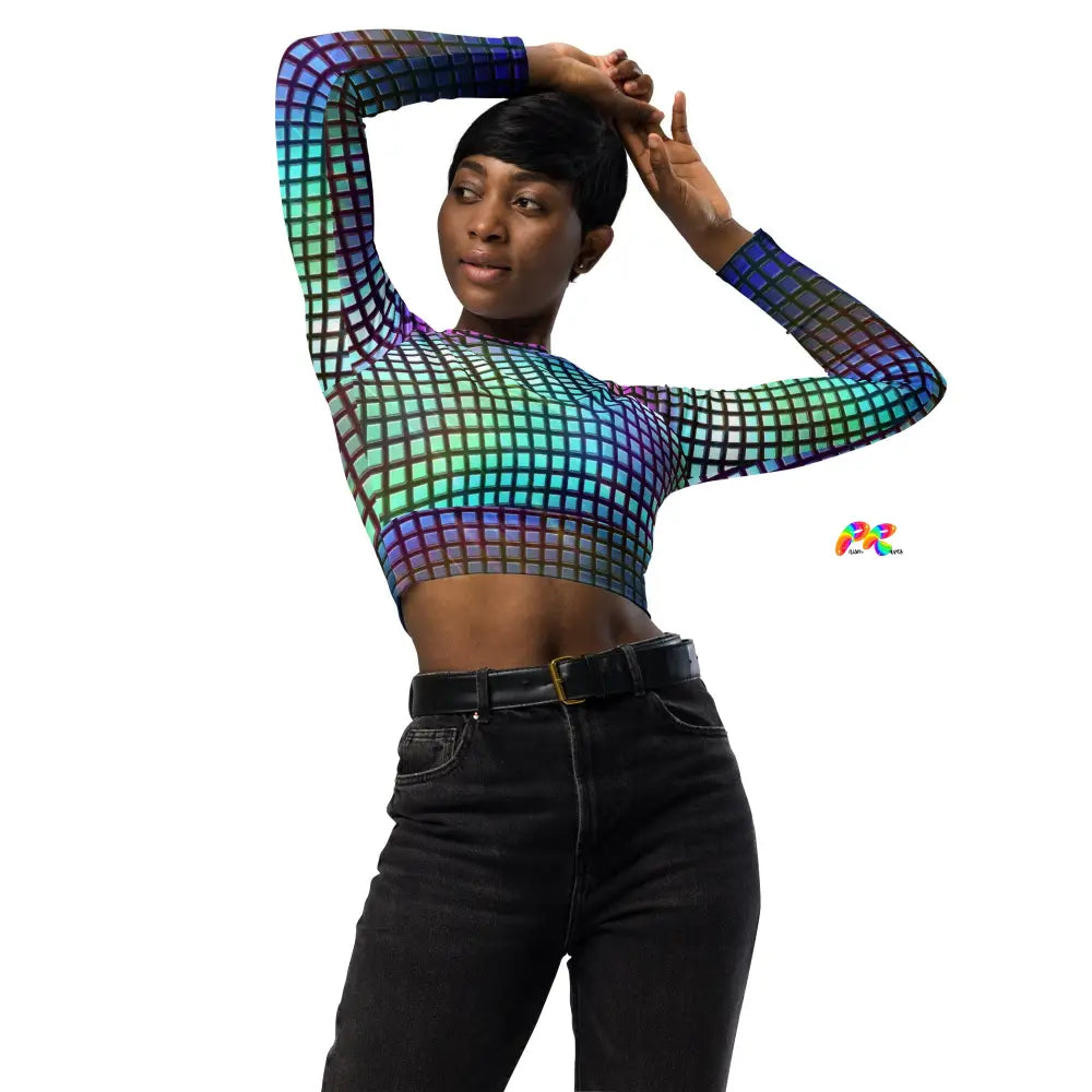 Pixelated Long Sleeve Festival Crop Top