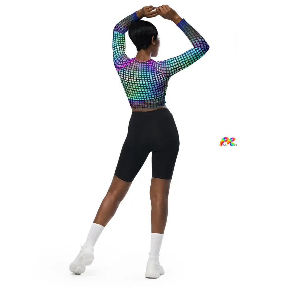 Pixelated Long Sleeve Festival Crop Top