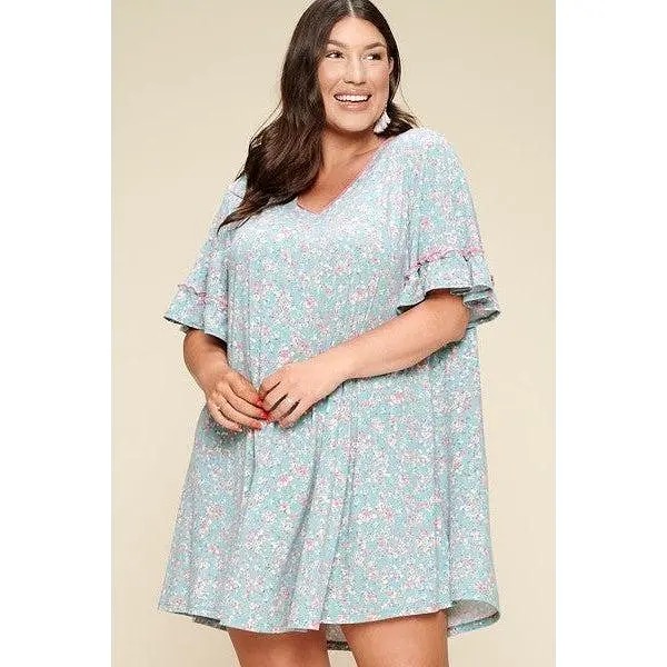 Plus Size Spring Floral Printed Lovely Swing Dress