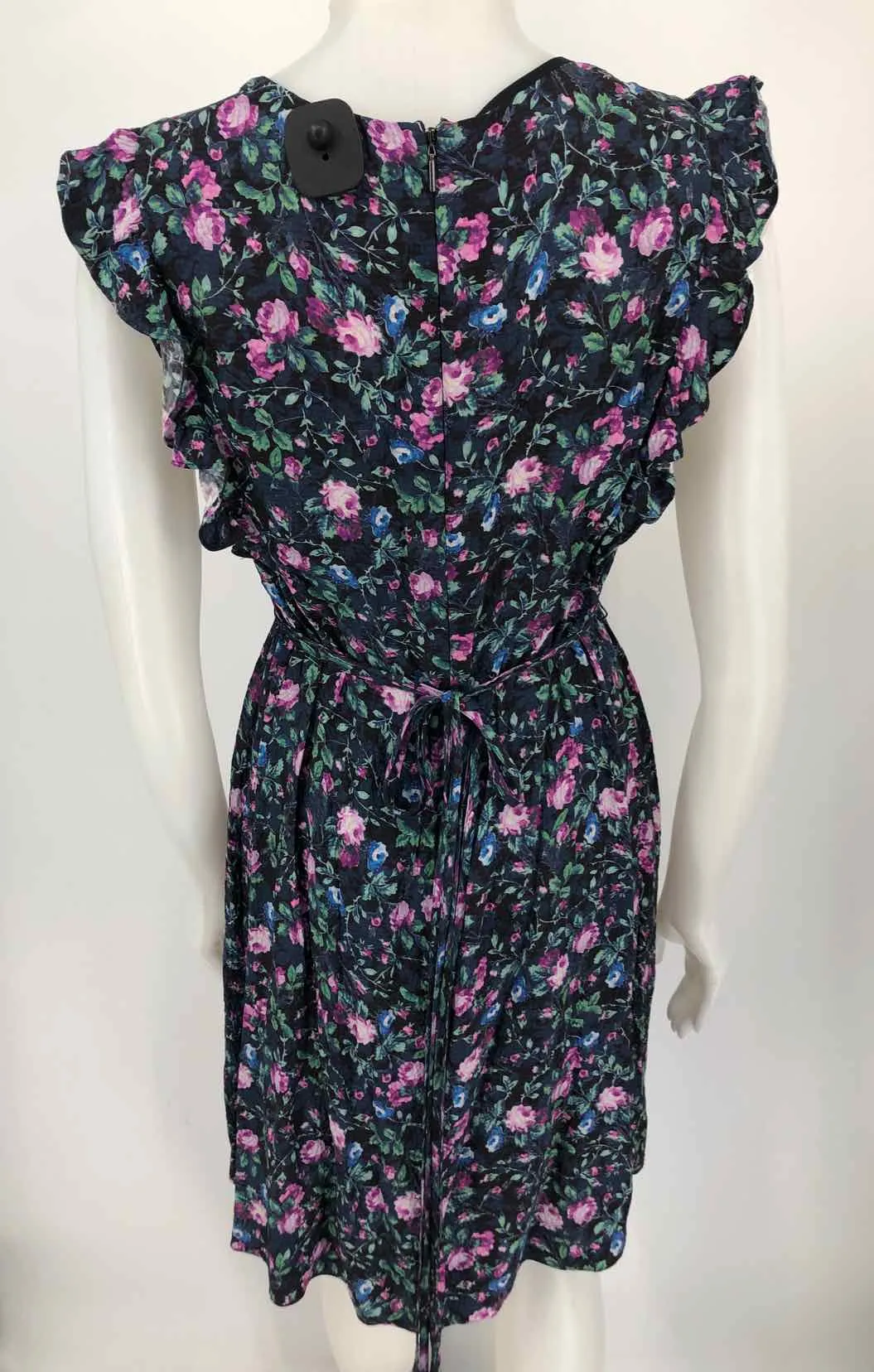 REBECCA TAYLOR Navy Green Multi Silk Floral Print Short Sleeves Dress