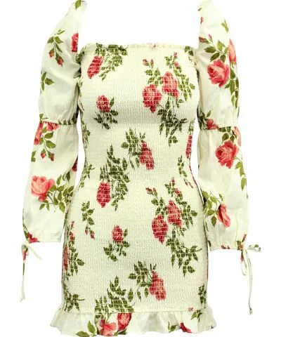 Reformation Hilary Jolie Floral Dress in Cream Linen