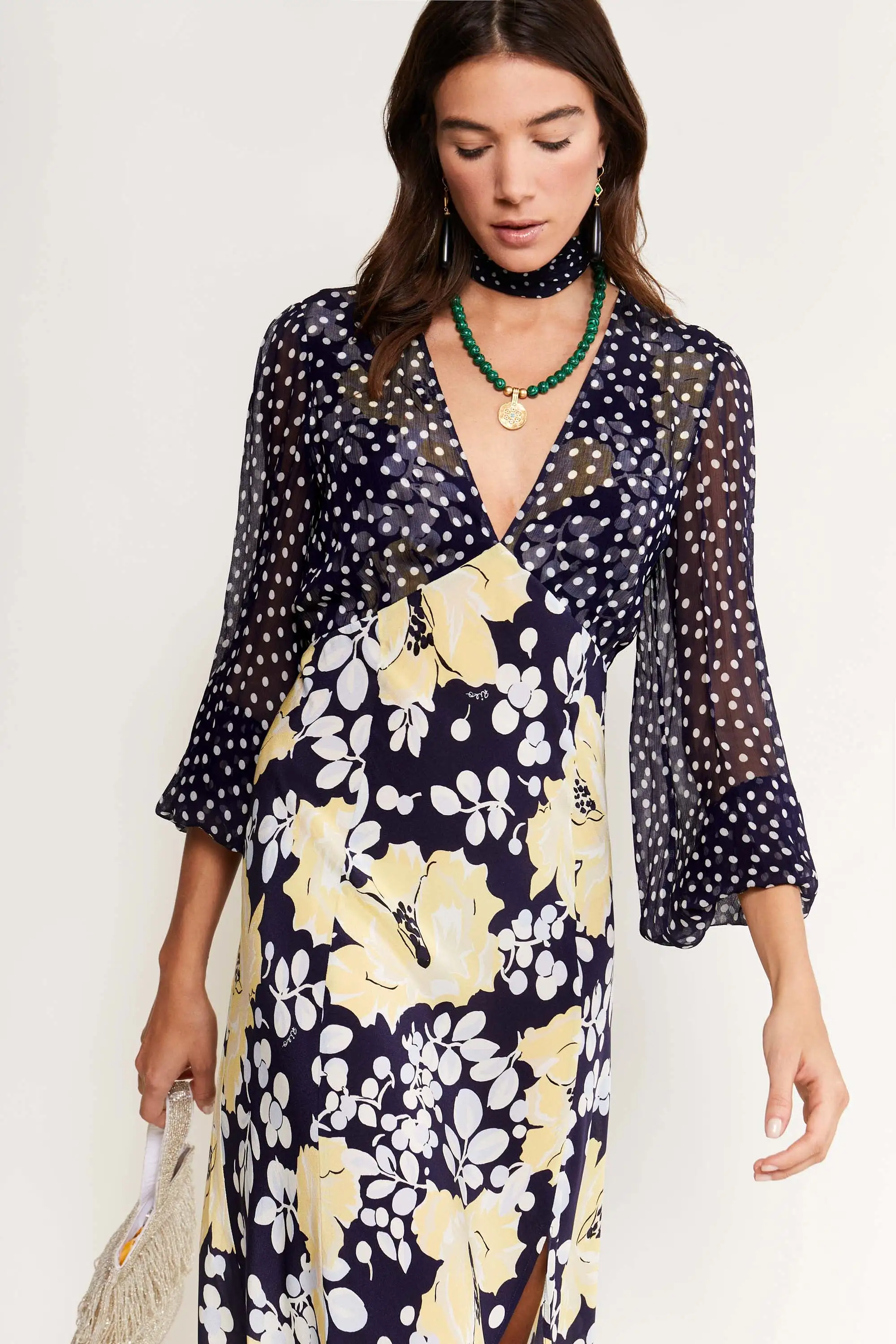 Rixo Melanie Dress Umbrella Floral Navy Mix