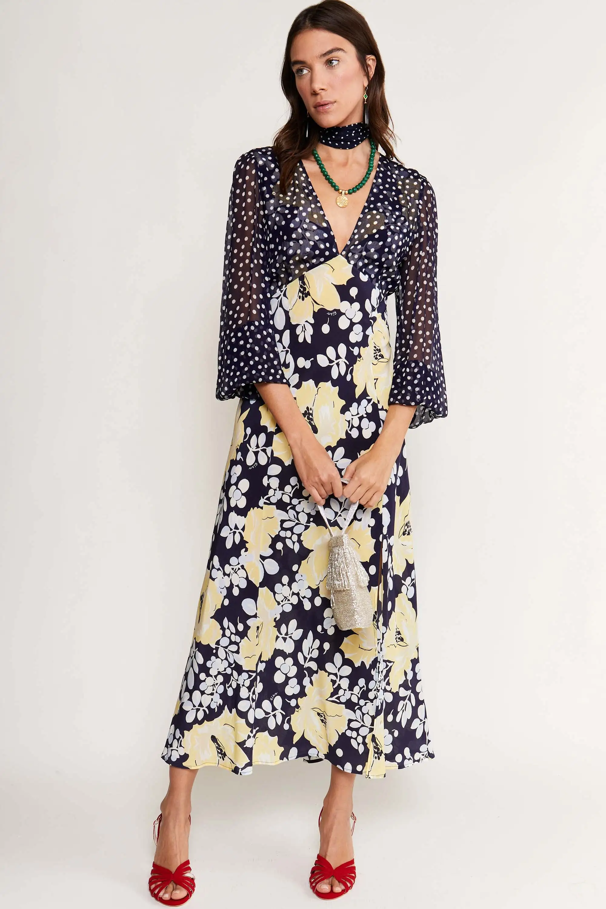 Rixo Melanie Dress Umbrella Floral Navy Mix