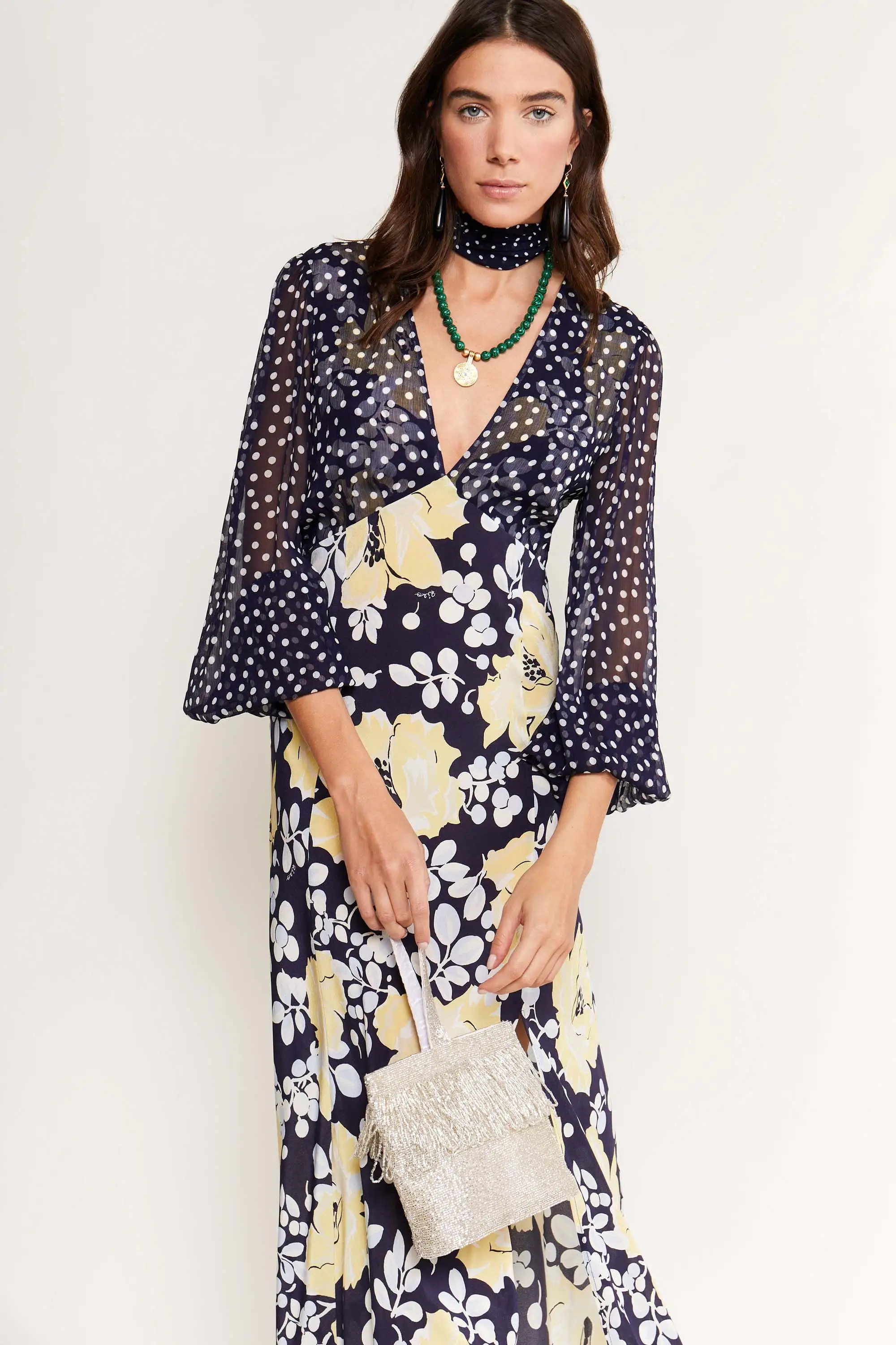 Rixo Melanie Dress Umbrella Floral Navy Mix