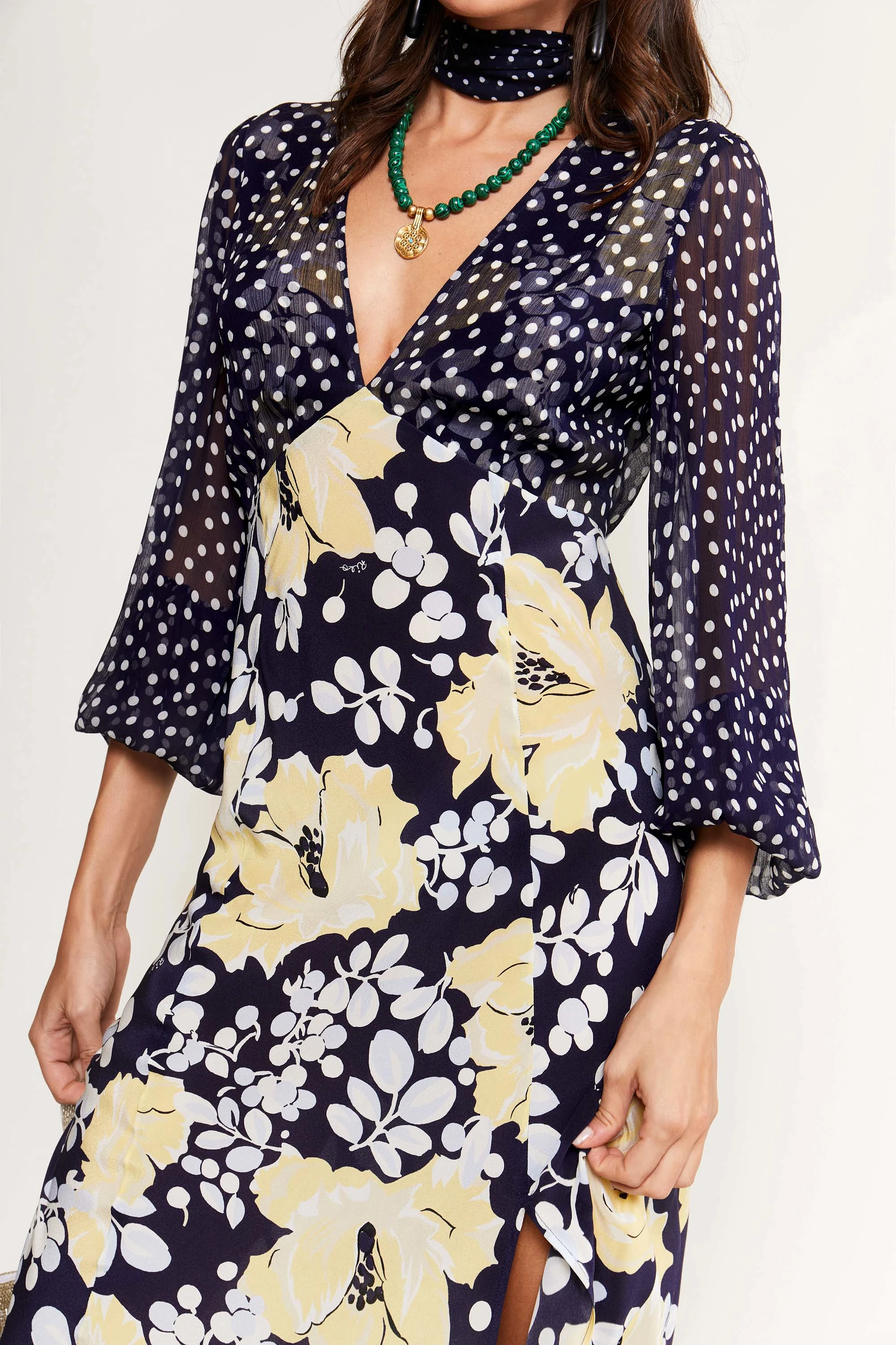 Rixo Melanie Dress Umbrella Floral Navy Mix