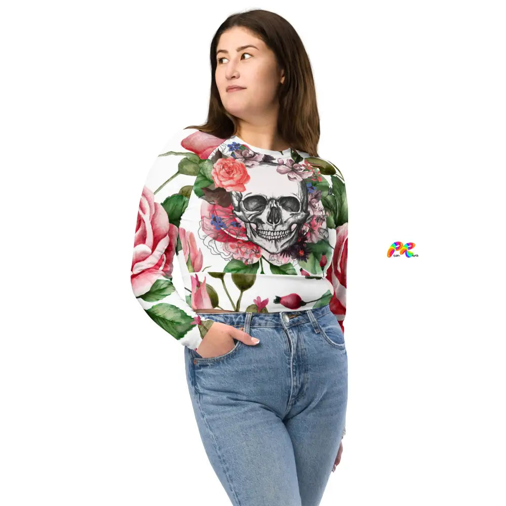 Rose Skull Long Sleeve Crop Top