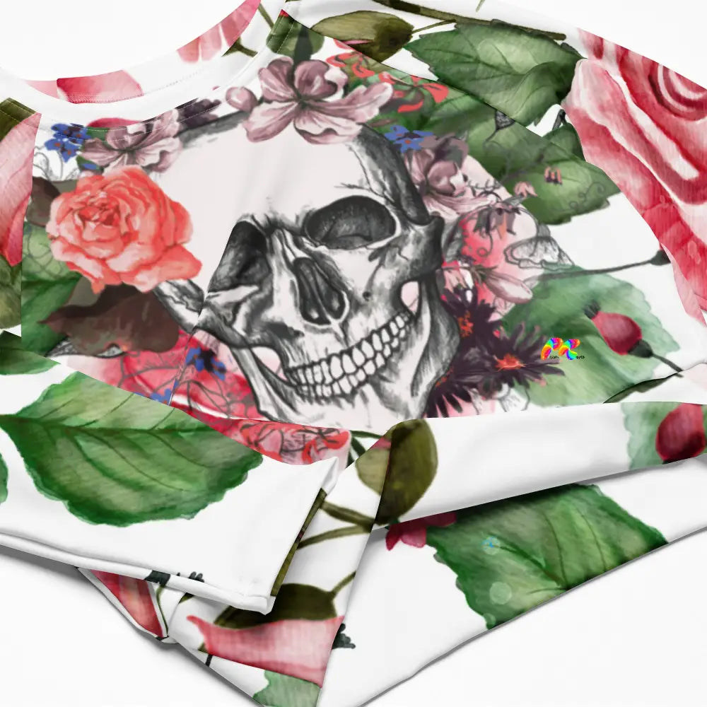 Rose Skull Long Sleeve Crop Top