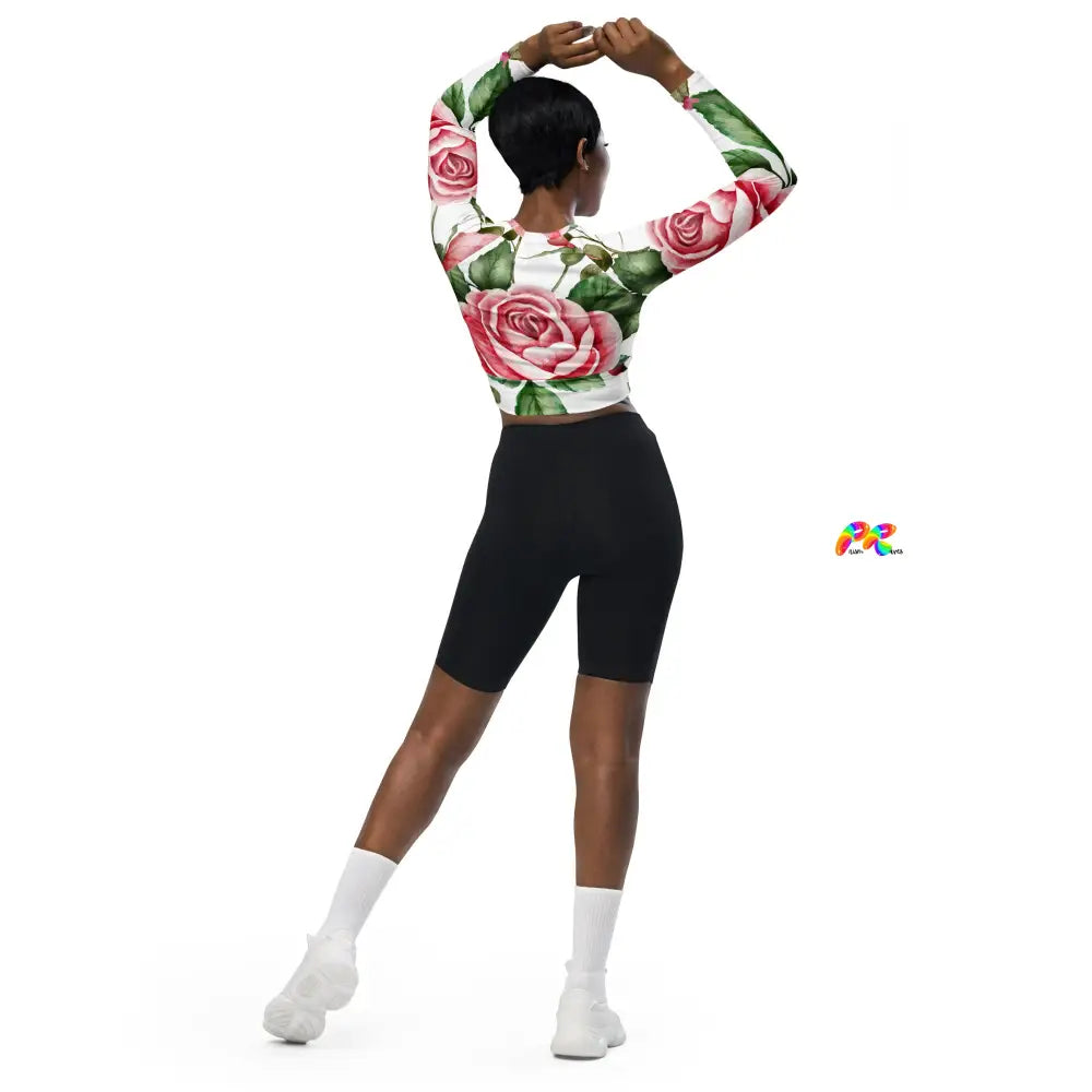 Rose Skull Long Sleeve Crop Top