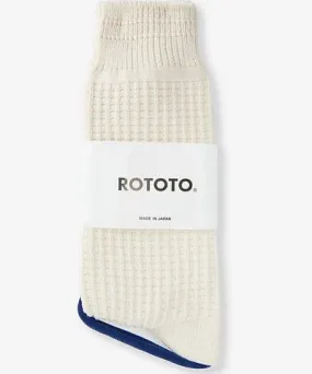 Rototo Mens Raw White Mid-calf waffle cotton-blend knit socks