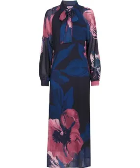 See Iou Women's Blue / Black Midi Blue Floral Dress Paulette