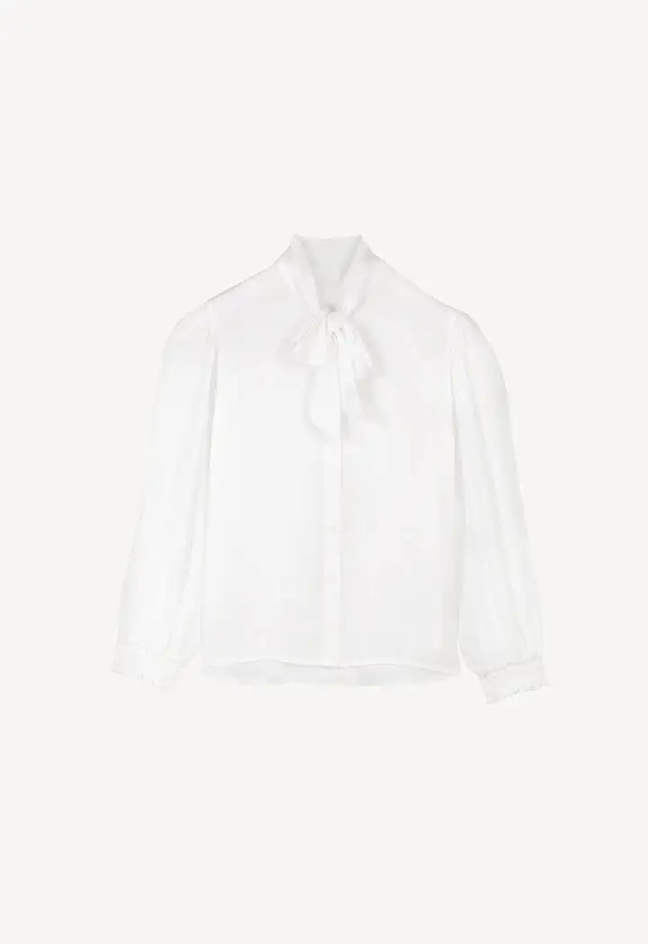 Self-Tie Ribbon Collared Solid Blouse