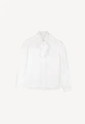 Self-Tie Ribbon Collared Solid Blouse