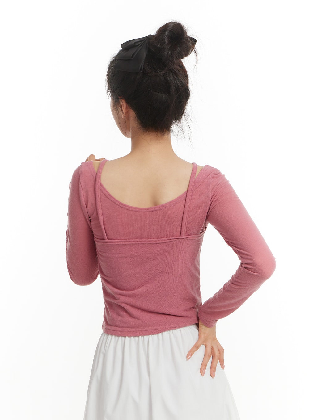 Shirred Neck Long Sleeve Top OM405