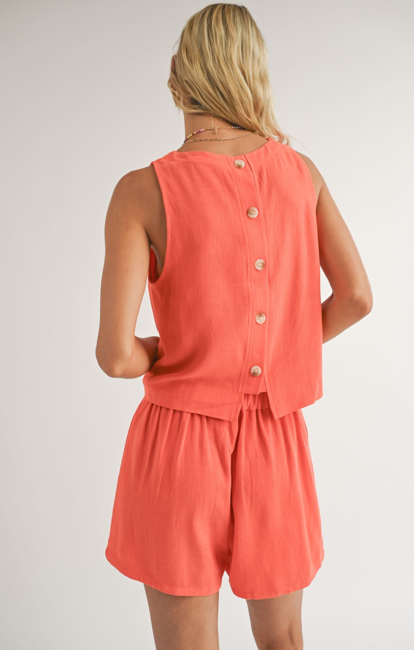 Shoreline Linen Tank with Button Back Detail