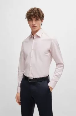 Slim-fit shirt in easy-iron stretch-cotton twill