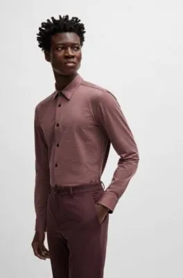 Slim-fit shirt in melange performance-stretch twill