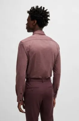 Slim-fit shirt in melange performance-stretch twill