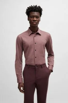 Slim-fit shirt in melange performance-stretch twill